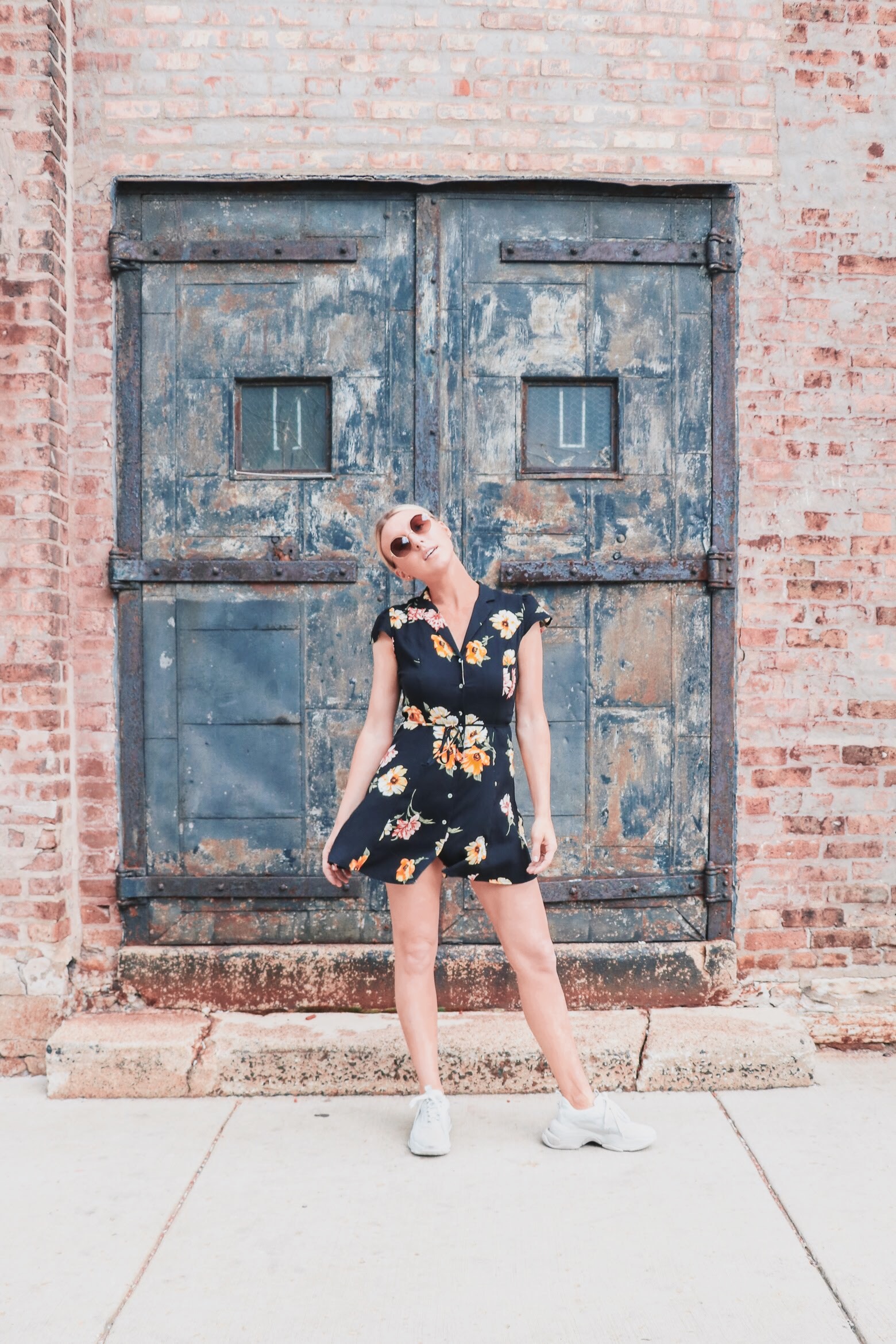 dress and chunky sneakers