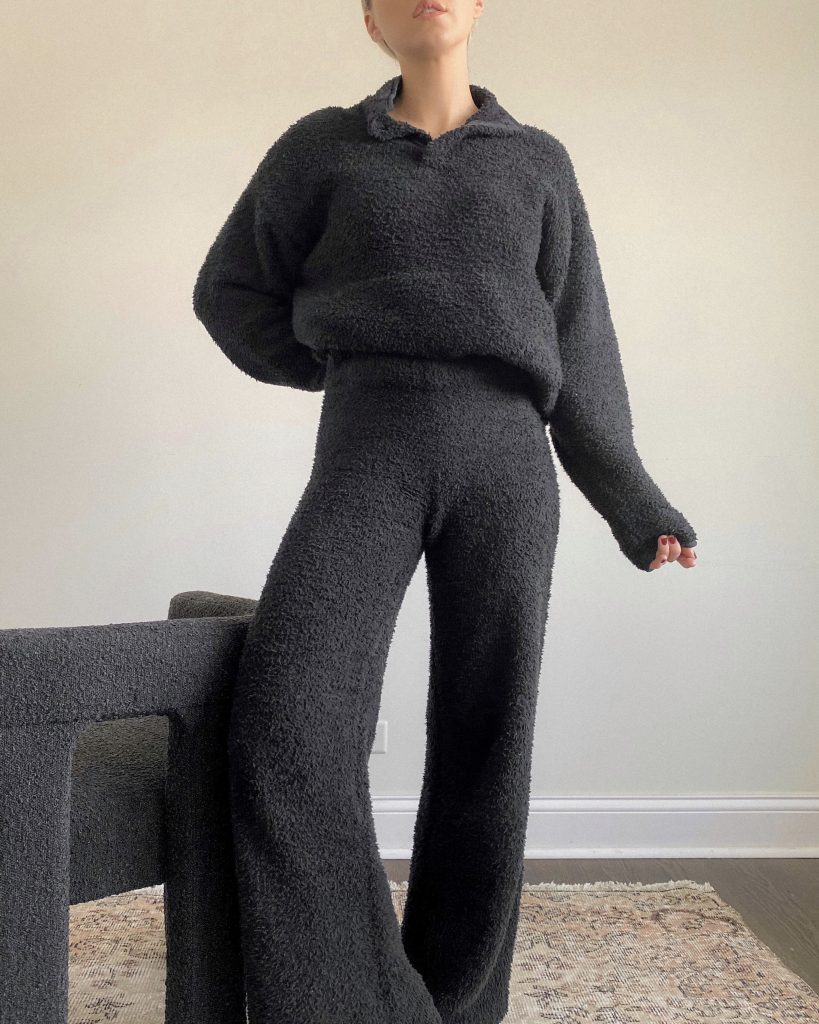 skims cozy set in black on blogger meg mcmillin 